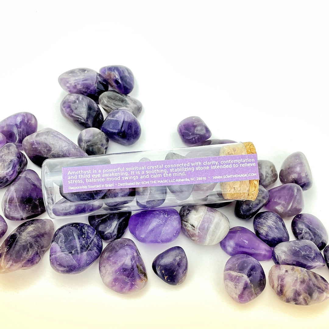 Natural Tumbled Amethyst Gemstones Intention Vial